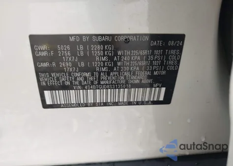 2025 Subaru Outback Wilderness from USA, damaged, VIN 4S4BTGUD8S3135018